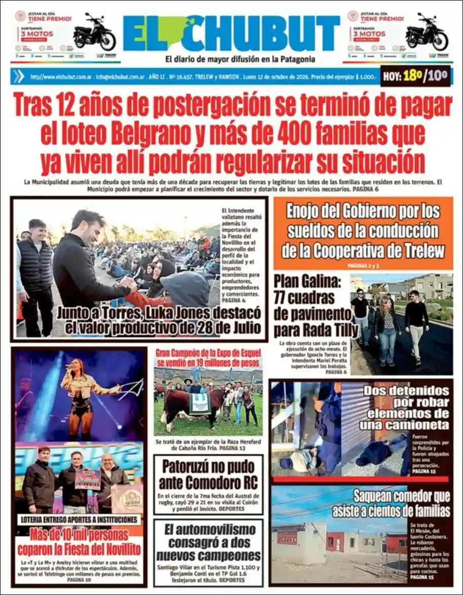 Estudios Max | RADIO LA MUGICA - Tapa del diario El Chubut